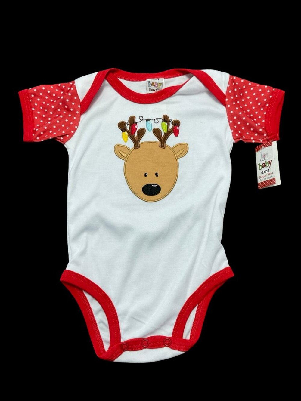 White/Red Holiday Reindeer Applique Onesie